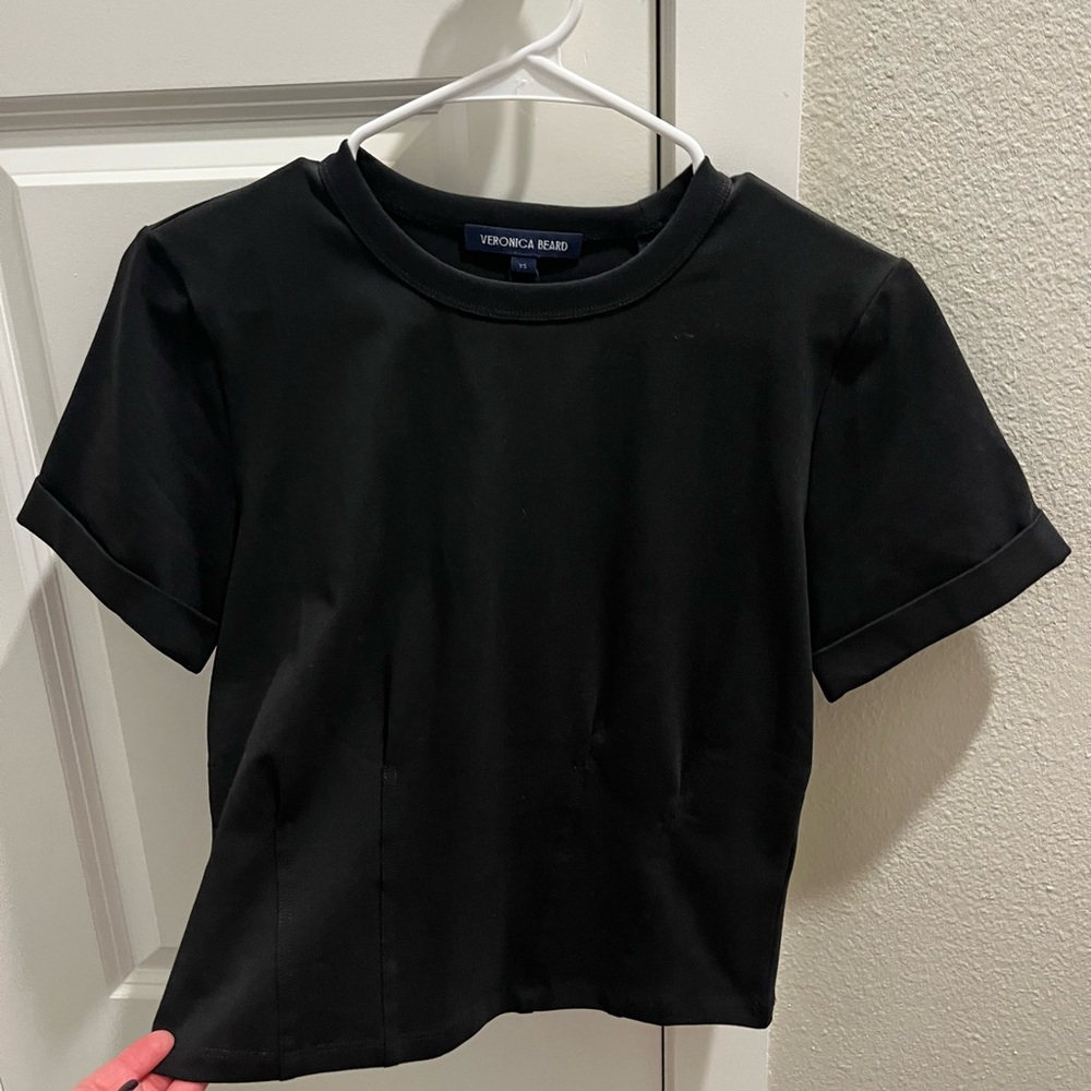 Veronica Beard Ankara Black Short Sleeve pleated waist Tee xs NWT - Picture 6 of 7